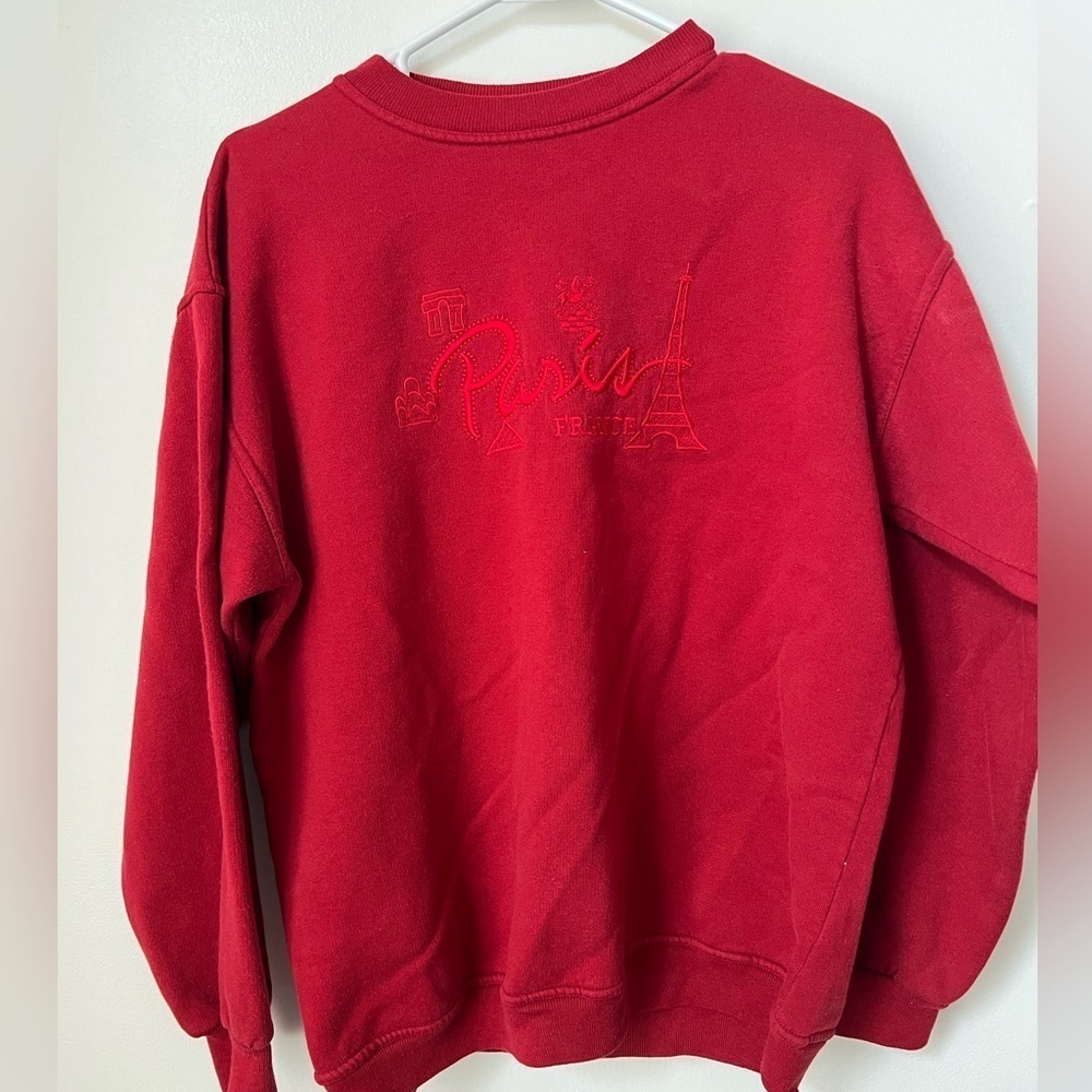 Vintage Paris Tourist Sweatshirt Red Graphic Crewneck 90s Pullover